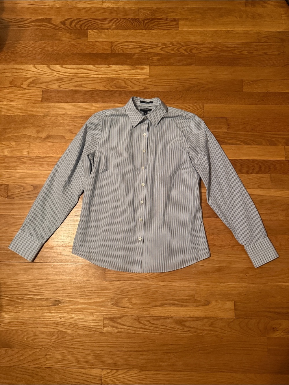 Lands' End Blue and White Striped Button-Down Shirt